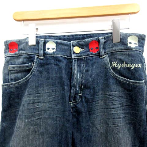 希少　レア　ハイドロゲン　ドクロ刺繍　サイズ32　スカル　デニムパンツ ハイドロゲン HYDROGEN デニムパンツ ジーンズ スカル刺繍
