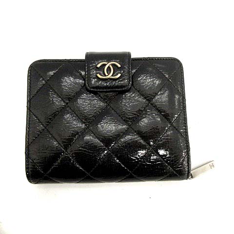 シャネル CHANEL マトラッセ 財布 二つ折り ココマーク エナメル 黒 