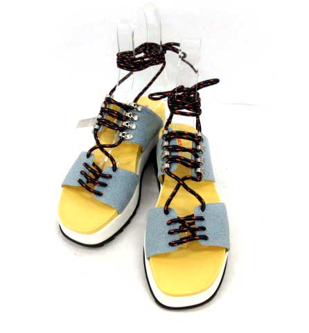 未使用品 ディーゼル Diesel サンダル レースアップ デニム 38 水色 黄色 Ym レディース 081 ベクトルパーク