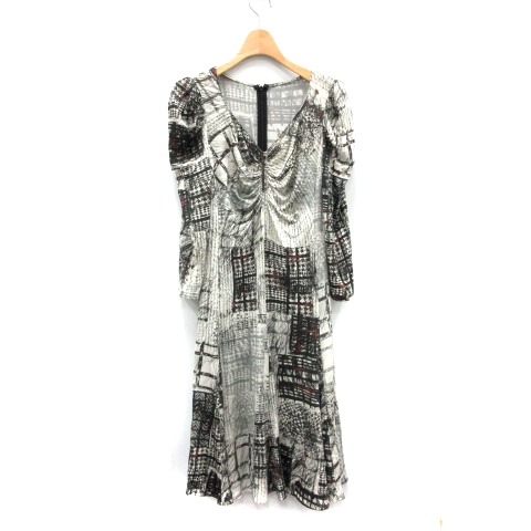 エポカ Epoca ワンピース 長袖 ひざ丈 フレア 総柄 40 アイボリー 黒 ブラック Mr レディース 081 ベクトルパーク