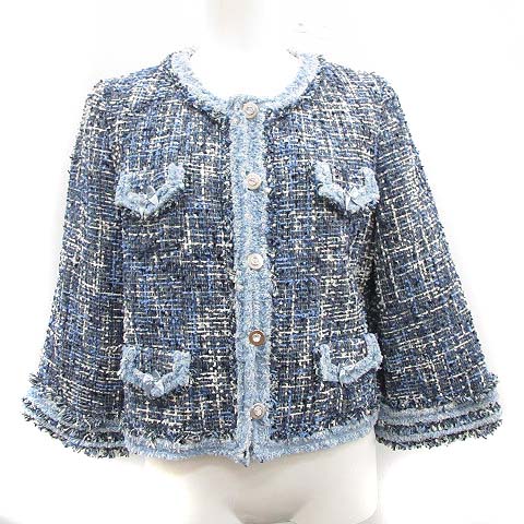 TO BE CHIC ノーカラーツイードジャケット 42