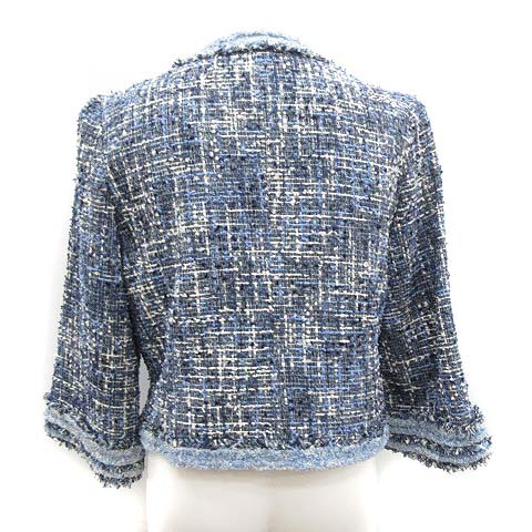 トゥービーシック TO BE CHIC ツイードジャケット ノーカラー 42 青 