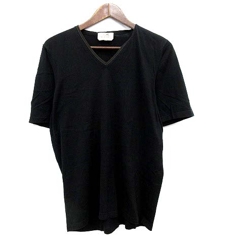 エルメス HERMES Tシャツ カットソー Vネック 半袖 XL 黒 /☆G メンズ 