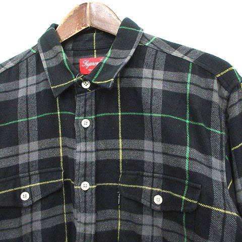 Supreme グレー ブラック チェック シャツジャケット シュプリーム SUPREME ネルシャツ チェック コットン 厚手 L 黒 グレー