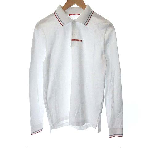 プラダスポーツ PRADA SPORT ポロシャツ 長袖 ライン コットン S 白 