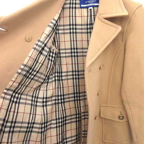 美品バーバリーブルーレーベル　ピーコート　ベージュ　チェック　38 バーバリーブルーレーベル BURBERRY BLUE LABEL Pコート