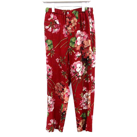 グッチ GUCCI シルクパンツ 花柄 薄手 42 赤 ボルドー /☆G レディース 