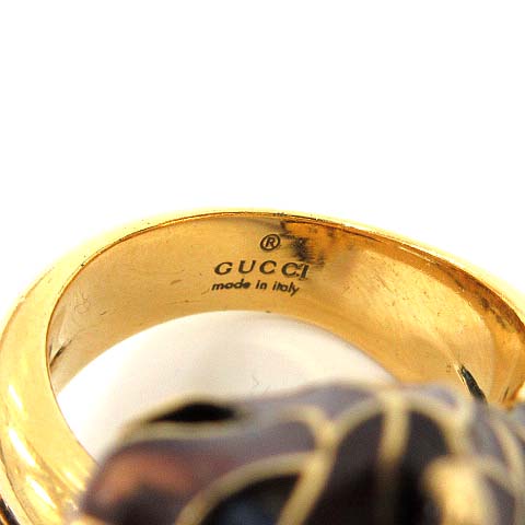 グッチ GUCCI タイガーヘッド リング 指輪 14 ゴールド レッド 赤 /KH