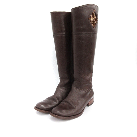 トリーバーチ TORY BURCH ブーツ ロング レザー 24.5cm 焦げ茶 ダーク 