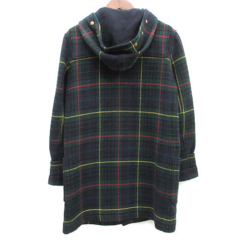 ラグビー RUGBY ダッフルコート ロング フード チェック ウール S 緑