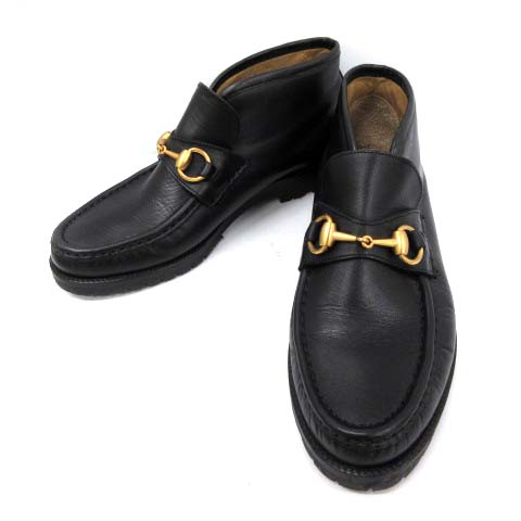 グッチ GUCCI ホースビットブーツ チャッカブーツ レザー 37 黒 