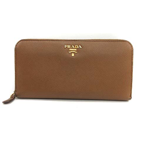 プラダ PRADA 長財布 ラウンドファスナー サフィアーノ レザー 茶 