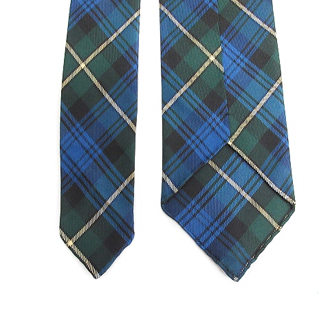 エルメス HERMES ネクタイ チェック柄 絹 シルク 青 ブルー 緑  