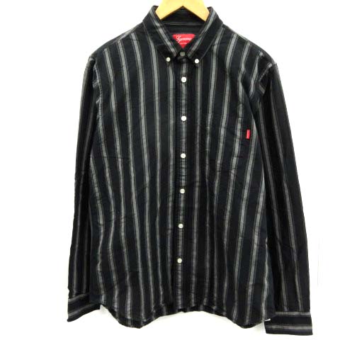 シュプリーム SUPREME シャツ ボタンダウン ストライプ 長袖 M 黒