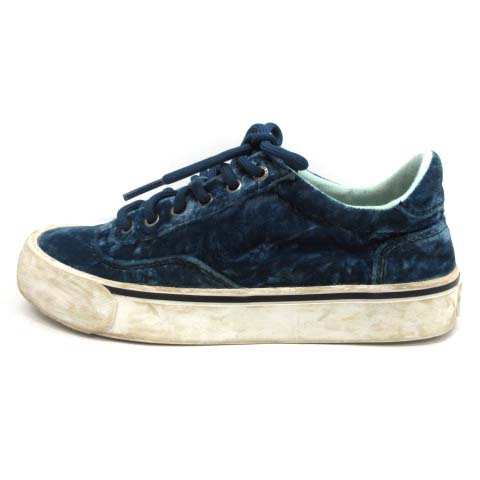 ディーゼル DIESEL スニーカー シューズ レースアップ ベロア 23cm 青  
