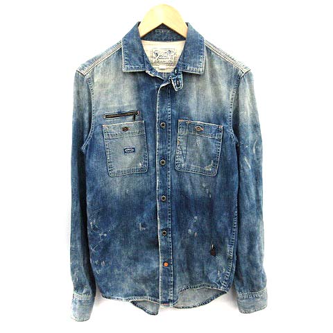 ディーゼル Diesel Rooby Zip デニムシャツ ダメージ加工 Used加工 ヴィンテージ 長袖 M 青 ブルー Ym D メンズ 081 ベクトルパーク