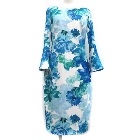 カルバンクライン Calvin Klein ワンピース ひざ丈 フレアスリーブ 花柄 4 L 白 ホワイト 水色 Oi レディース 081 ベクトルパーク