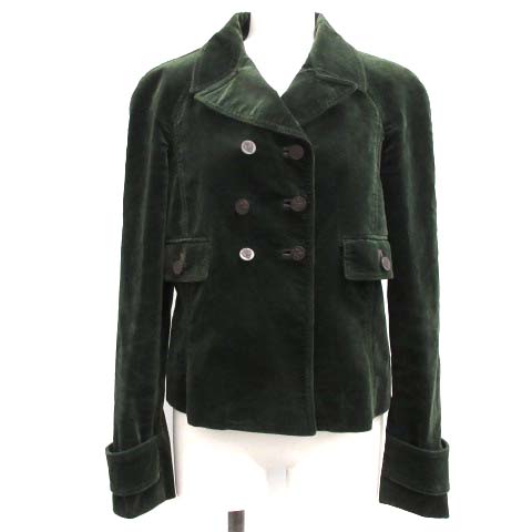 グッチ GUCCI 42 L ベロアジャケット ダブル 緑 カーキ /EK ○D 