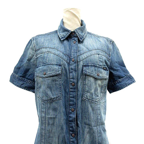 ディーゼル Diesel デニムワンピース シャツワンピース Used加工 ひざ丈 半袖 S 青 ブルー Sr2 レディース 081 ベクトルパーク