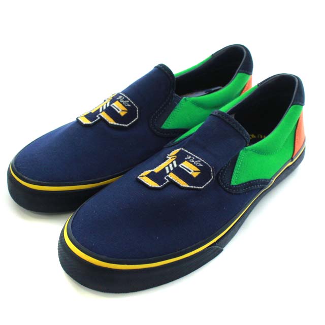 ポロ ラルフローレン Polo Ralph Lauren ワッペン付 スリッポン スニーカー シューズ 9 27cm 紺 ネイビー 緑 グリーン St Ibo17 メンズ 081 ベクトルパーク