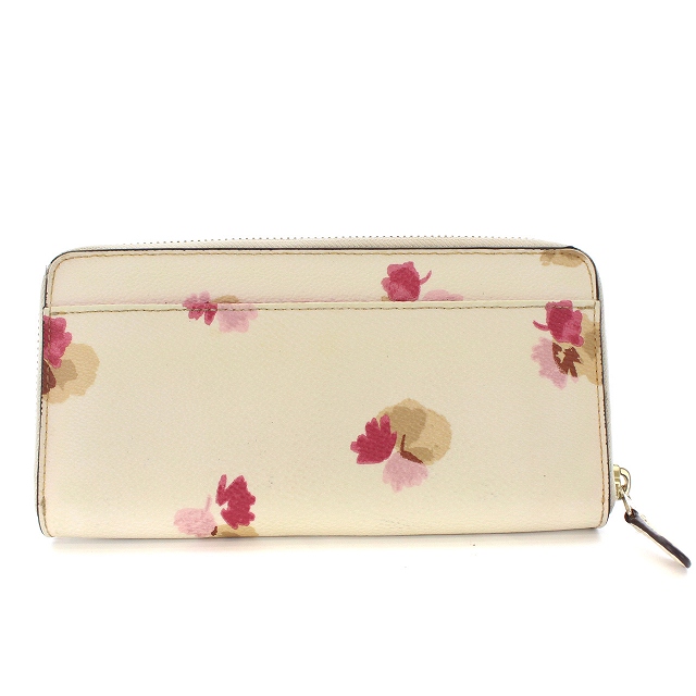 コーチ COACH 財布 長財布 レザー ラウンドファスナー 花柄 白 
