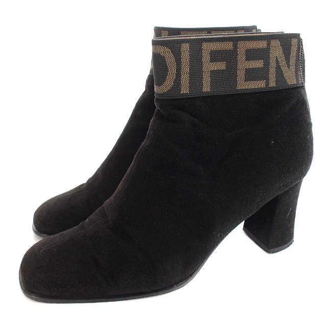 フェンディ FENDI ショートブーツ スエード ズッカ柄 36 23cm 黒 