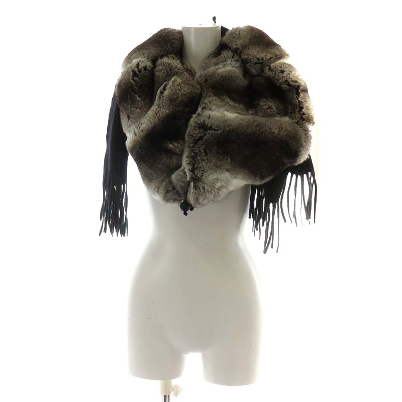 FENDI フェンディ マフラー グレー ウール フォックスファー付き