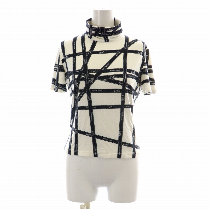 エルメス HERMES Tシャツ カットソー 半袖 ハイネック 総柄 ロゴ 