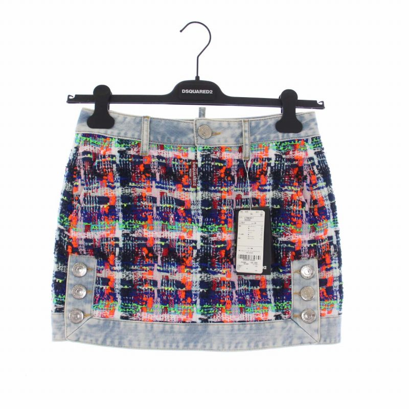 未使用品 ディースクエアード DSQUARED2 ツイード デニム 切替 タイト 