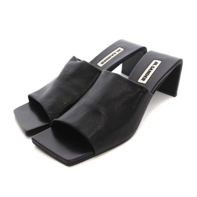 【美品】JIL SANDER スクエアトゥミュール　ブラック JIL SANDER Jil Sander ジルサンダー Square Toe Leather Mules