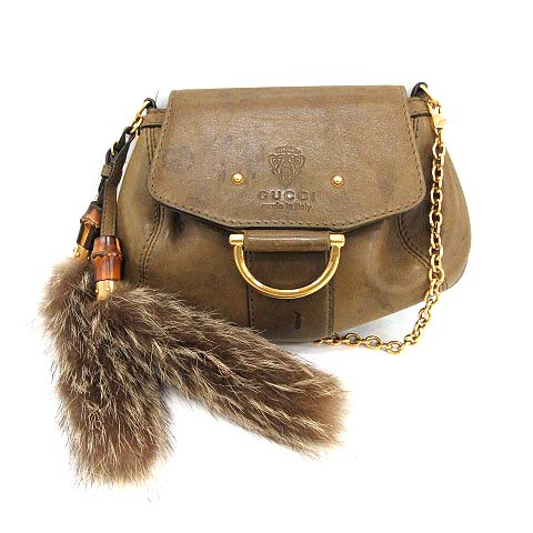 グッチ GUCCI バンブー ショルダーバッグ レザー チェーン ファー 