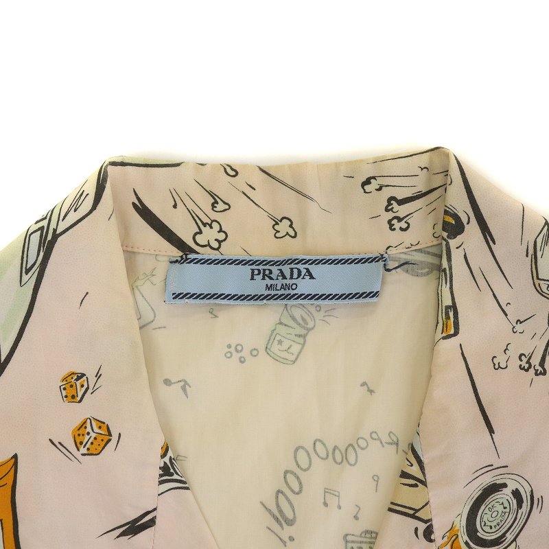 プラダ PRADA ブラウス シャツ ノースリーブ 総柄 車柄 38 S 