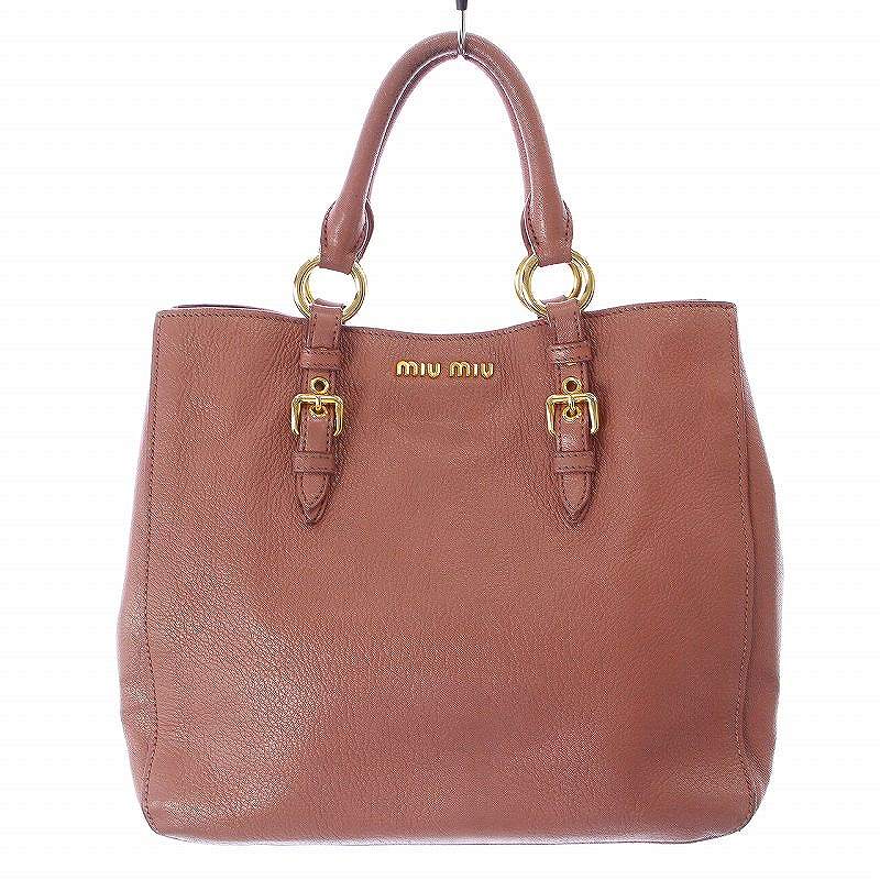 ミュウミュウ miumiu トートバッグ ハンドバッグ レザー ロゴ ピンク