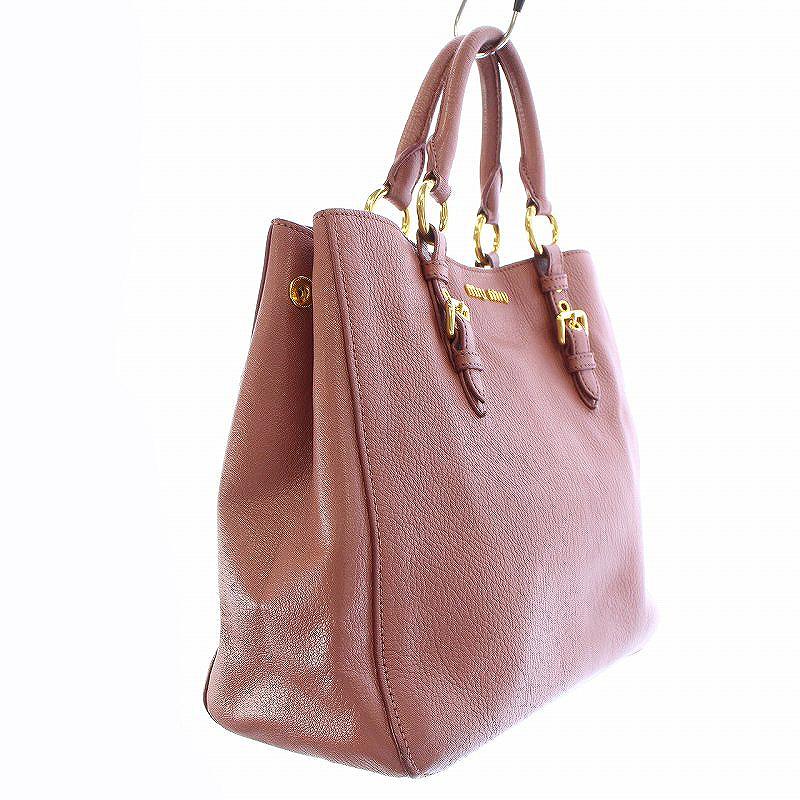 ミュウミュウ miumiu トートバッグ ハンドバッグ レザー ロゴ ピンク