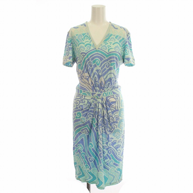 レオナール LEONARD PARIS ワンピース タイト 半袖 ひざ丈 総柄 36 S  