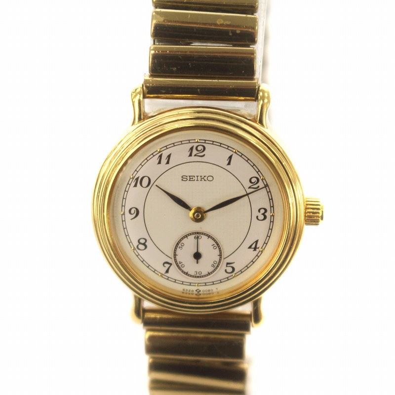 セイコー SEIKO 腕時計 ウォッチ 手巻き 白文字盤 ロゴ ゴールド色