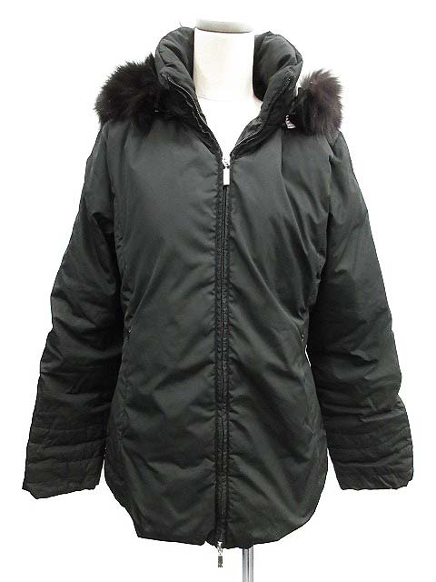モンクレール MONCLER ダウンジャケット ファー フード 茶タグ 0 黒 