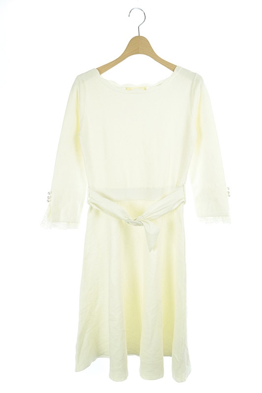 レッセパッセ Laisse Passe ワンピース ニット ベルト付 七分袖 ロング フレア 38 白 Kk Os H レディース 081 ベクトルパーク