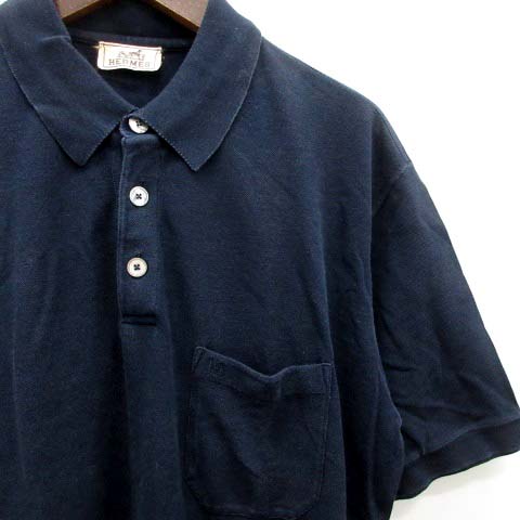 エルメス HERMES ポロシャツ 半袖 L 紺 ネイビー /TK ○D △H メンズ