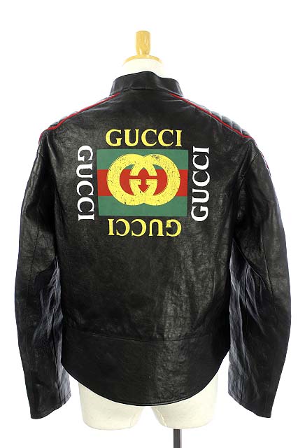 グッチ GUCCI 17AW ジャケット ブルゾン レザー ライダース バックロゴ 