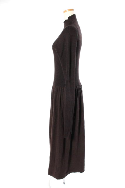 ラグナムーン Lagunamoon 18aw Low ギャザーニット ワンピース ロング 長袖 ウール混 M 茶 ブラウン Tk0402 H レディース 081 ベクトルパーク