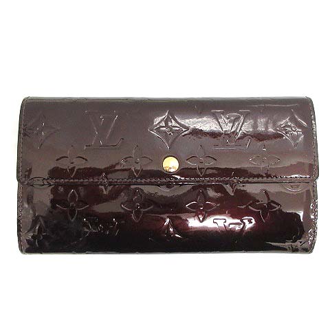 ルイヴィトン LOUIS VUITTON ポルトフォイユサラ 長財布 ヴェルニ 茶 