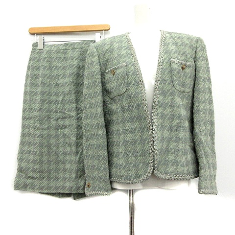 バーバリーズ Burberrys スーツ セットアップ 上下 ジャケット スカート ツイード ウール 11 緑 グリーン Ad35 レディース 081 ベクトルパーク