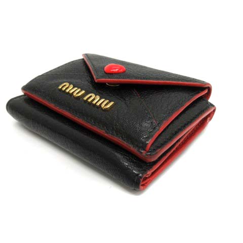 MIU MIU 三つ折り財布 マドラスラブ ウォレットブラック ミュウミュウ MIUMIUマドラスラブ ブラック レザー 三つ折り財布