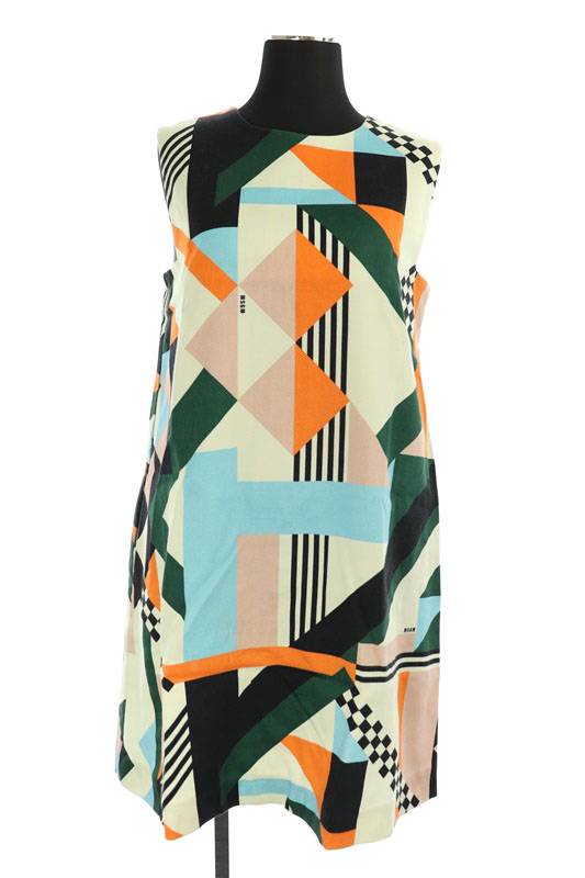 エムエスジーエム Msgm Geometric Print Cotton Blend Tank Dress ワンピース ミニ ノースリーブ 総柄 38 マルチカラー My Os レディース 081 ベクトルパーク
