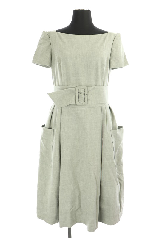 フォクシーニューヨーク Foxey New York クラシック Dワンピース ロング 半袖 ボートネック ベルト付 40 グレー My Os レディース 081 ベクトルパーク