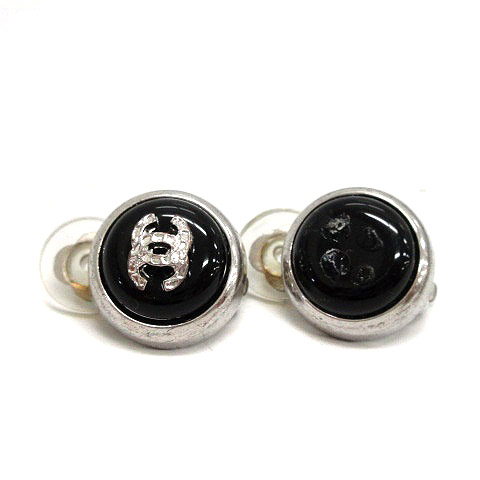 シャネル CHANEL 00A イヤリング ココマーク 黒 シルバー /NT14△H  