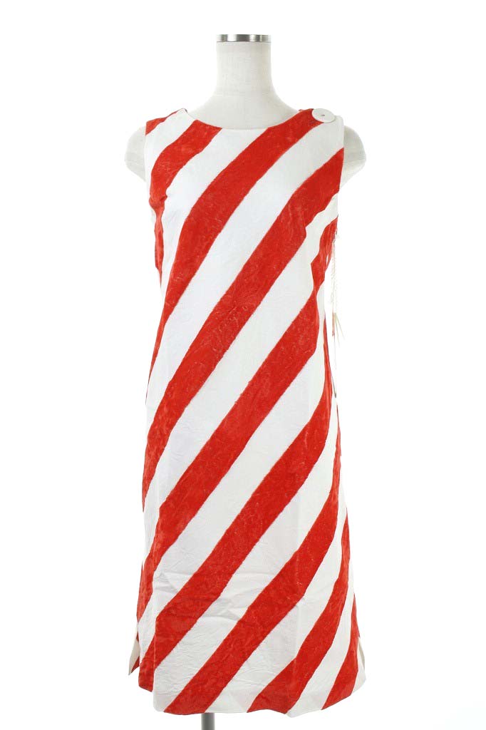 ミナペルホネン Mina Perhonen Billy ワンピース 膝丈 ノースリーブ ストライプ 切替 ベルベット F 赤 Hh Os レディース 081 ベクトルパーク