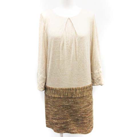 ミュラー オブ ヨシオクボ Muller Of Yoshiokubo ワンピース 長袖 膝丈 切替 バイカラー 38 M ベージュ 茶 ブラウン Pj レディース 081 ベクトルパーク