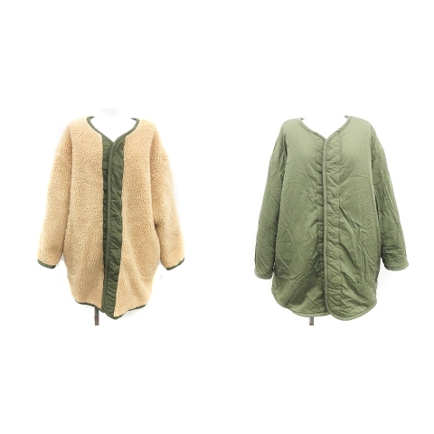 未使用品 アングリッド Ungrid リバーシブルボアミリタリーコート ノーカラー M カーキ ベージュ Yt レディース 081 ベクトルパーク